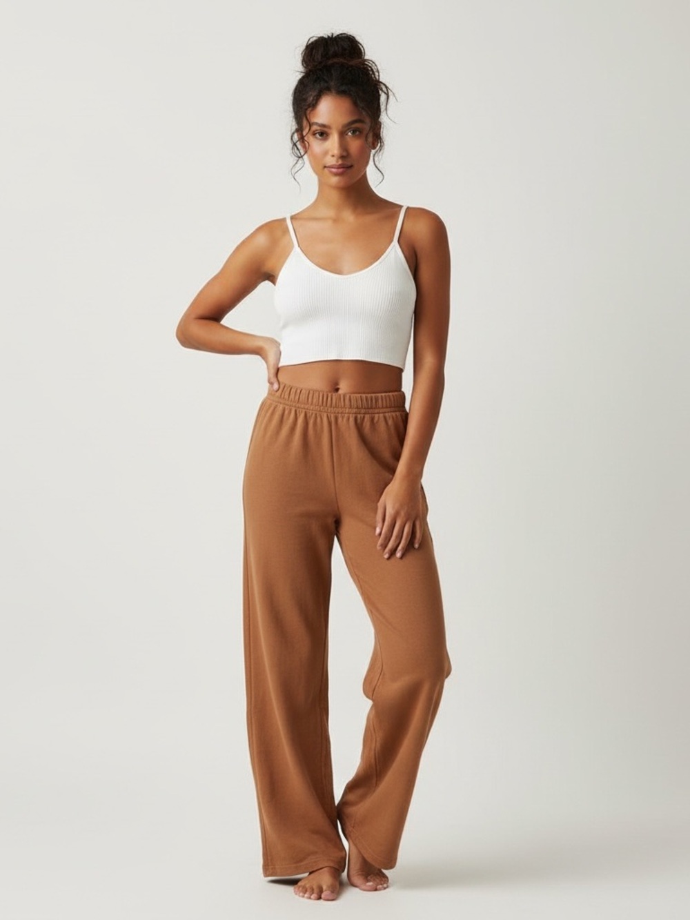Talentless | LIKE NEW Brown high waist wide leg cotton lounge pants sweatpants
